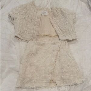 Zara Off-White Textured Outfit skirt jacket bolero